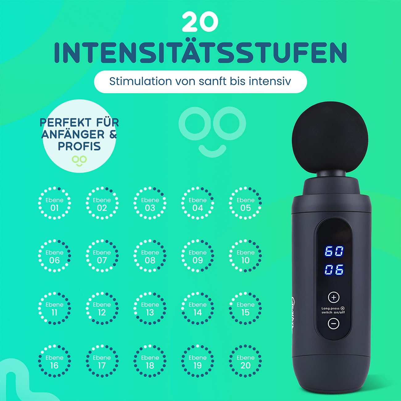 Professionelle Massagepistole, Massage Gun, 6 Köpfe, 20 Intensitätsstufen, Muskel Massagegerät, Akkubetrieb Massagegerät für Oberschenkel, Bauch, Schulter, Nacken und Rücken