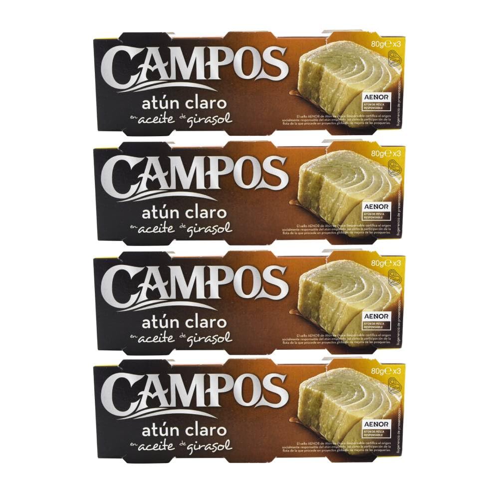 Atún claro en aceite de girasol Campos lata 3x80 g pack de 4