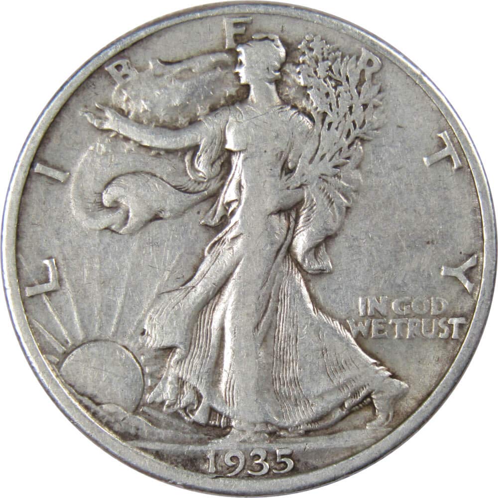 (稀少な状態)アメリカ　ウォーキング リバティ 50セント銀貨　1935 1935 Liberty Walking Silver Half Dollar F Fine 50c Coin