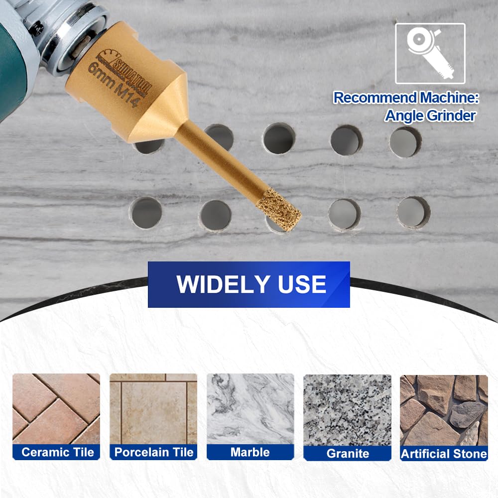 SHDIATOOL Diamond Core Drill Bit,Tile Hole Saw Cutter 6/6/6/6/6MM M14 Thread for Concrete Granite Marble Porcelain Tile Masonry Brick,5PCS - Image 3