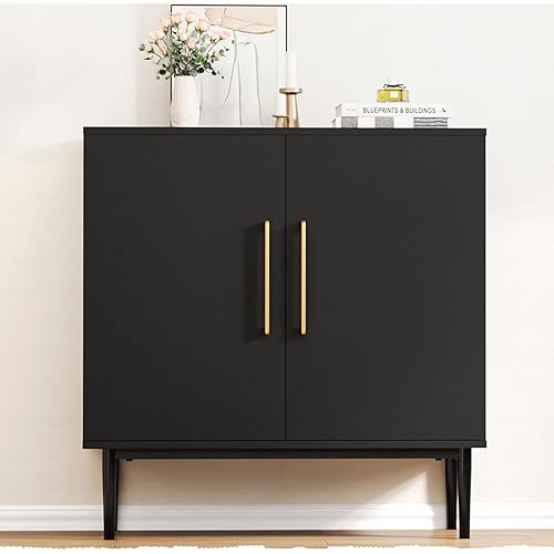 Modern Storage Cabinet, Free Standing Buffet Cabinet, Black Sideboard and Buffet Storage, Wood Accent Cabinet for Living Room, Hallway, Entryway, Dining Room, Bedroom (1, Black)