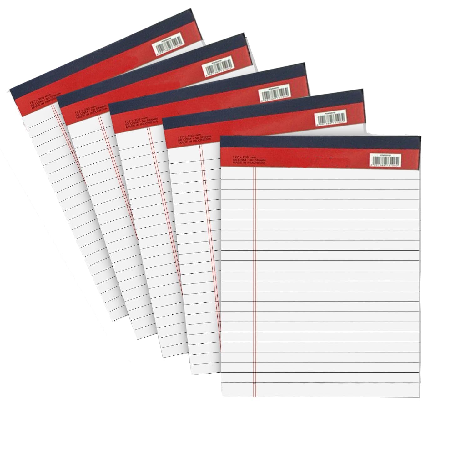 Markq Single line Legal A5 Notepad, 40 Sheets, White, Pack of 5 Notepads - Total 200 Sheets