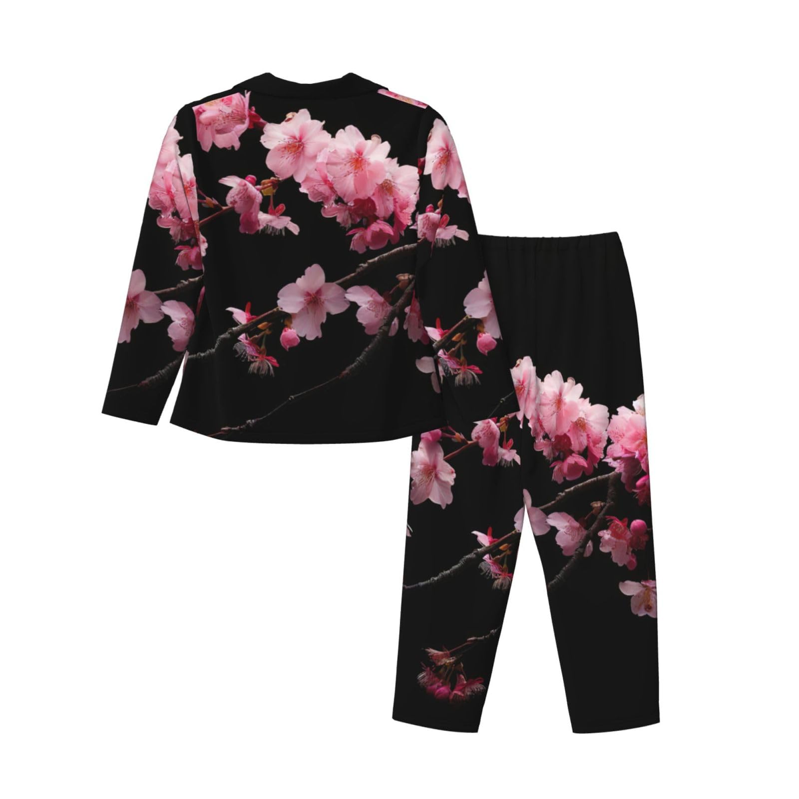 Pigiama a maniche lunghe da donna con stampa di fiori di ciliegio giapponesi set da notte accogliente abbigliamento da notte loungewear quotidiano