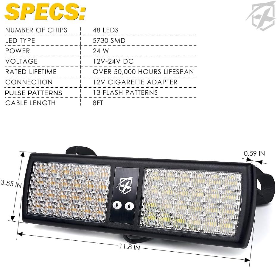 Image of Xprite White Green 48LED Visor Lights Interior Windshield Sunshield Lights for Construction Vehicles Towing Work Trucks Plows Pickup Truck