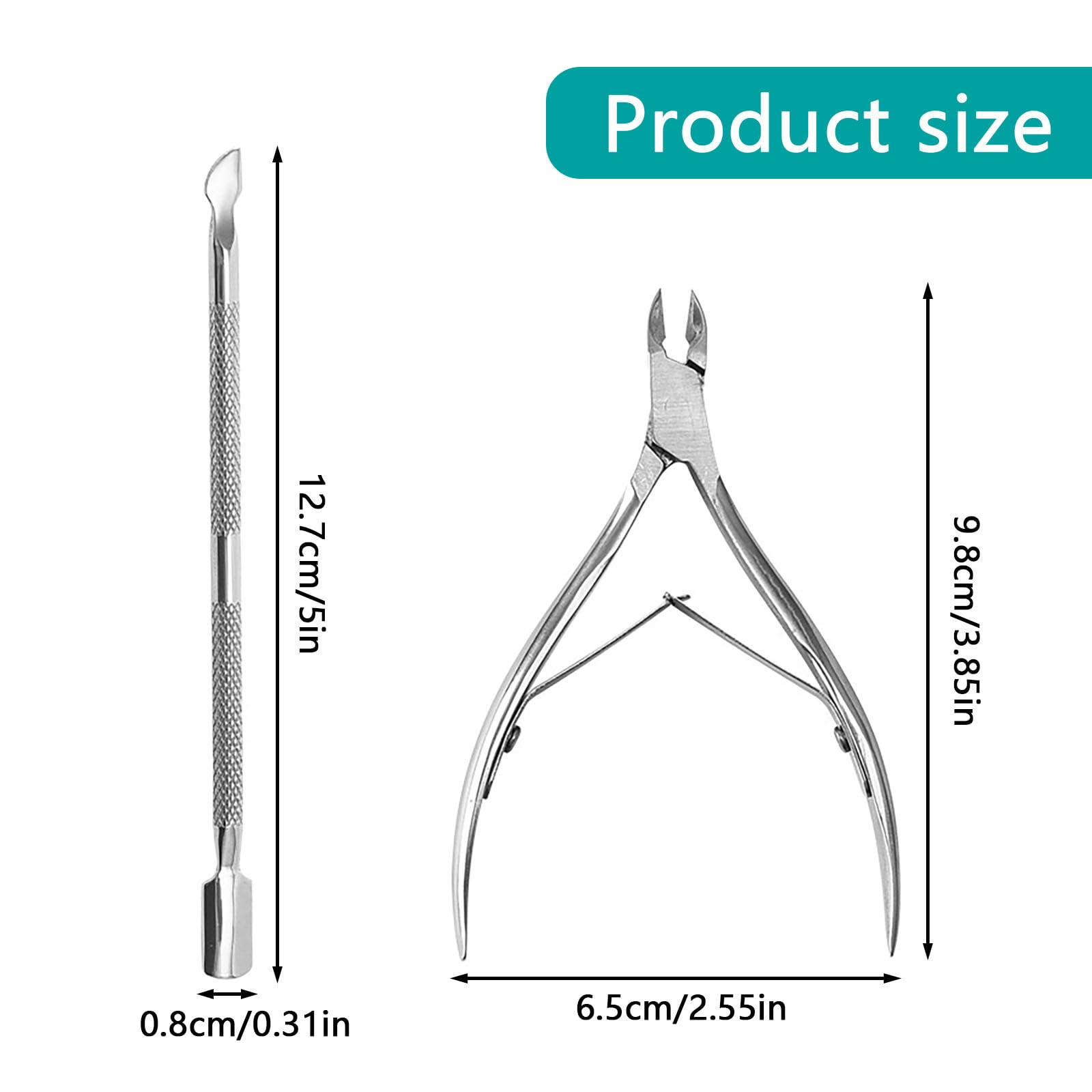 2Pcs Stainless Steel Cuticle Cutter with Cuticle Pusher Durable Cuticle Remover Tool Kit Professional Cuticle Nippers Precision Manicure Nail Prep Cutters for Home Salon - Image 2