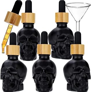 5PCS 1oz Skull Glass Dropper Dropper Dispensing Bottle Perfume Bottle with Non-childproof caps Measure Scale and Strong Suction Nozzle Bottle with Funnel and Tags (30ml x 5pcs)