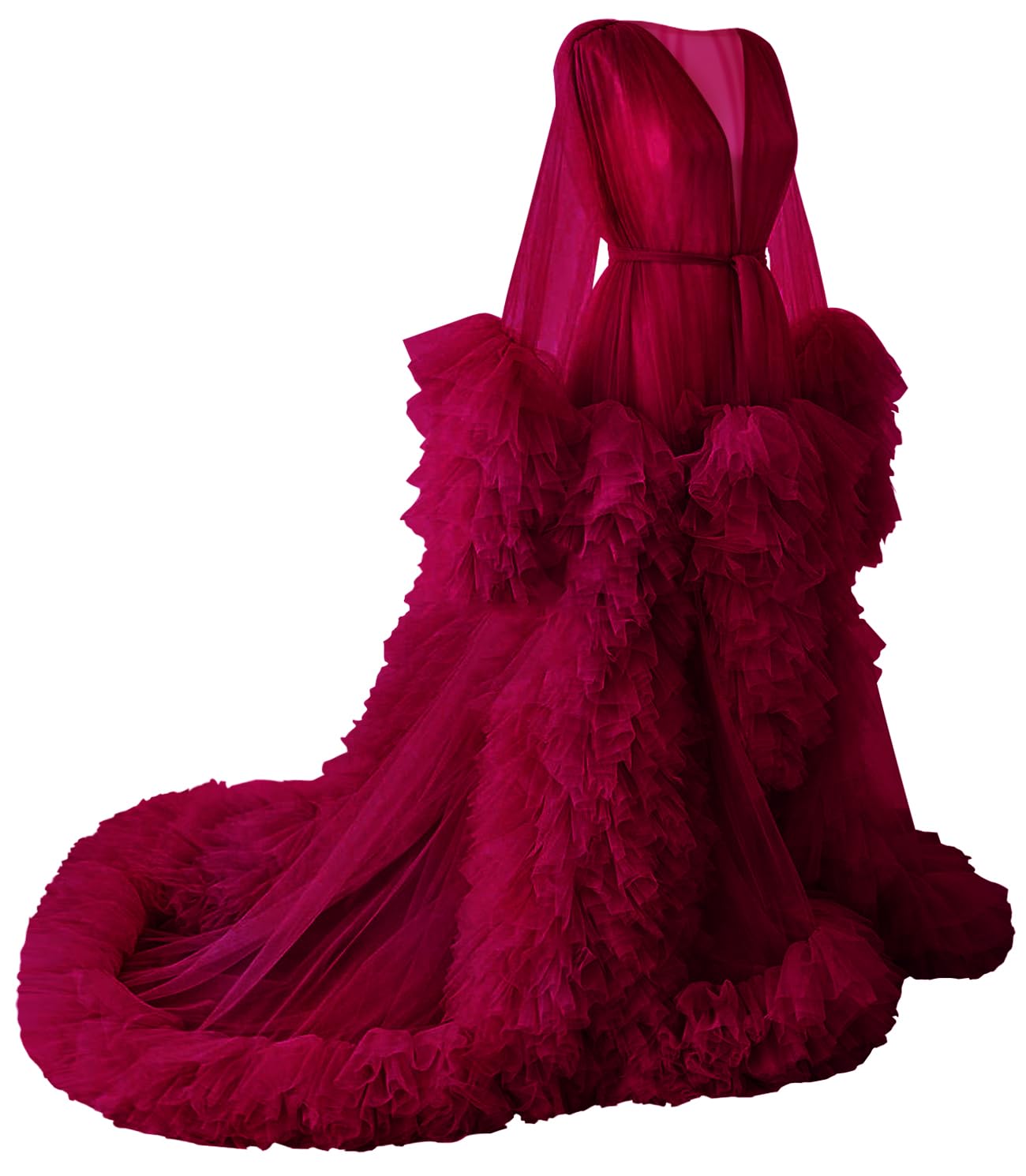 BATHGOWN Sexy Illusion Long Lingerie Tulle Robe Nightgown Bathrobe Sleepwear Bridal Robe Wedding Scarf