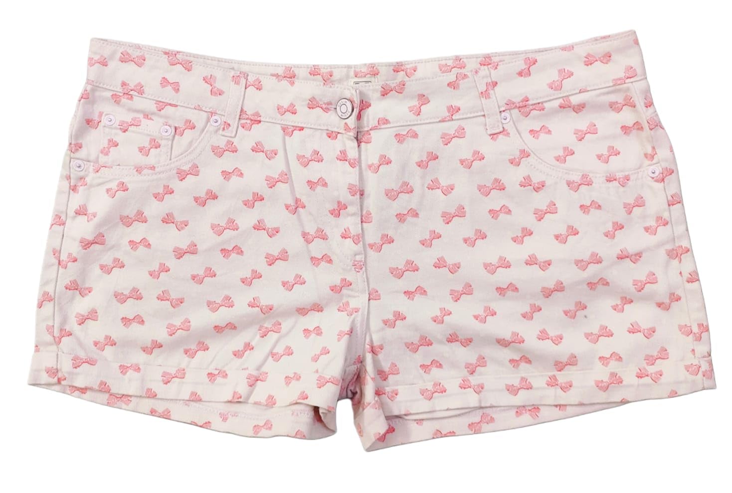 Plus Size Women Stretch Printed Denim Hot Pants (Short Shorts) with Folded Bottom - Length 12.5 inch - HIGH Rise - Pink Color - Waist Size (3XL) 38 to (4XL) 40 inch-image-46