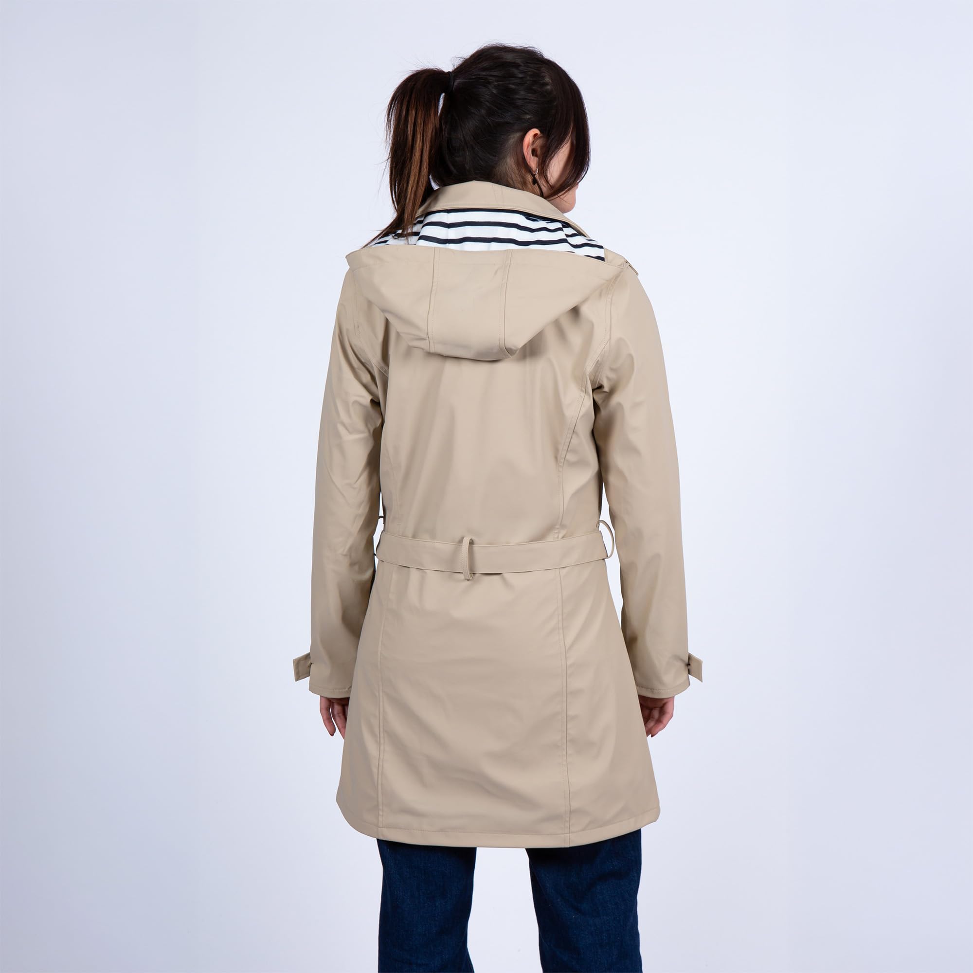 Breizh Ocean - Chubasquero Mujer Trench para la lluvia, de XS a 3XL, Marca Francesa CARNAC, Gabardina Mujer con Capucha Desmontable, Chaqueta Disponible en Tallas Grandes