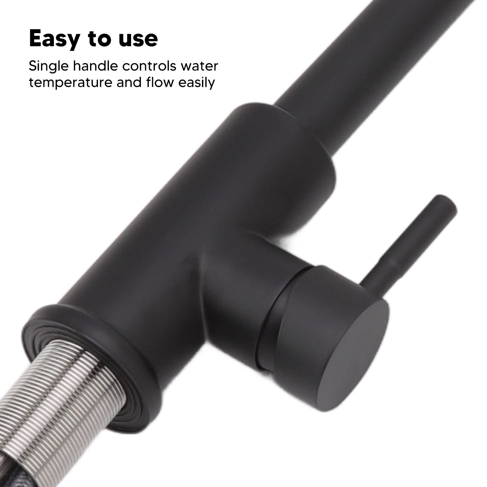 Grifo de cocina extraíble de acero inoxidable, rociador giratorio de 360 ​​grados de alto con acabado para instalación universal de fregadero, diseño moderno negro