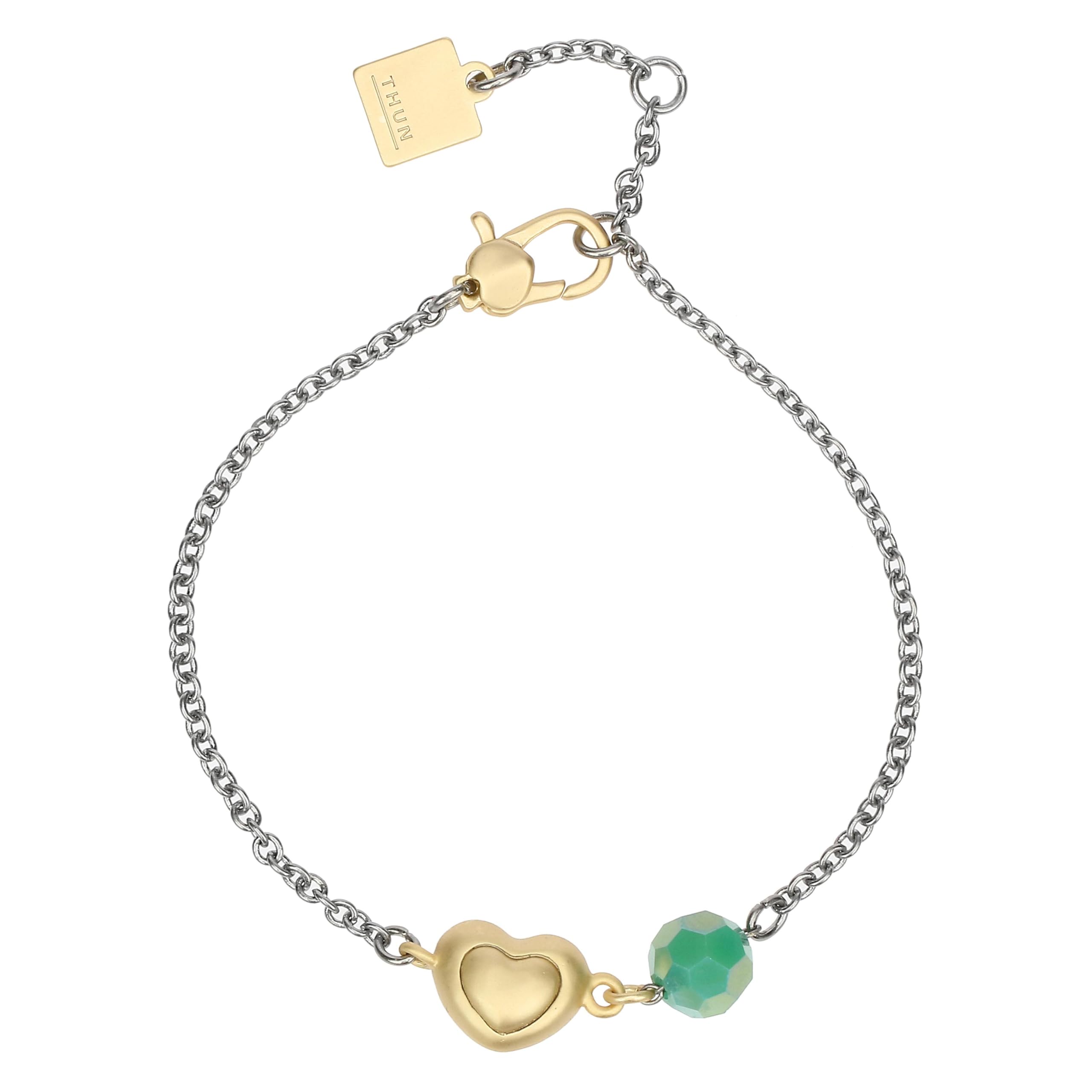 THUN - Bracciale con cuore e perlina - metallo, vetro, resina - Collezione Dedicato a te - 16 + 3 cm
