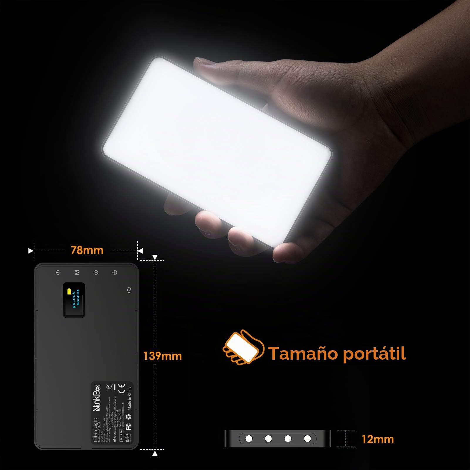Luz de Vídeo, 3000K-6500K Foco Portatil Led 4000 mAh Recargable, 96 LED | 3 Modos Luces Led Fotografia Regulables CRI 95+ para Cámaras DSLR Vlog Zoom Sony Canon TikTok