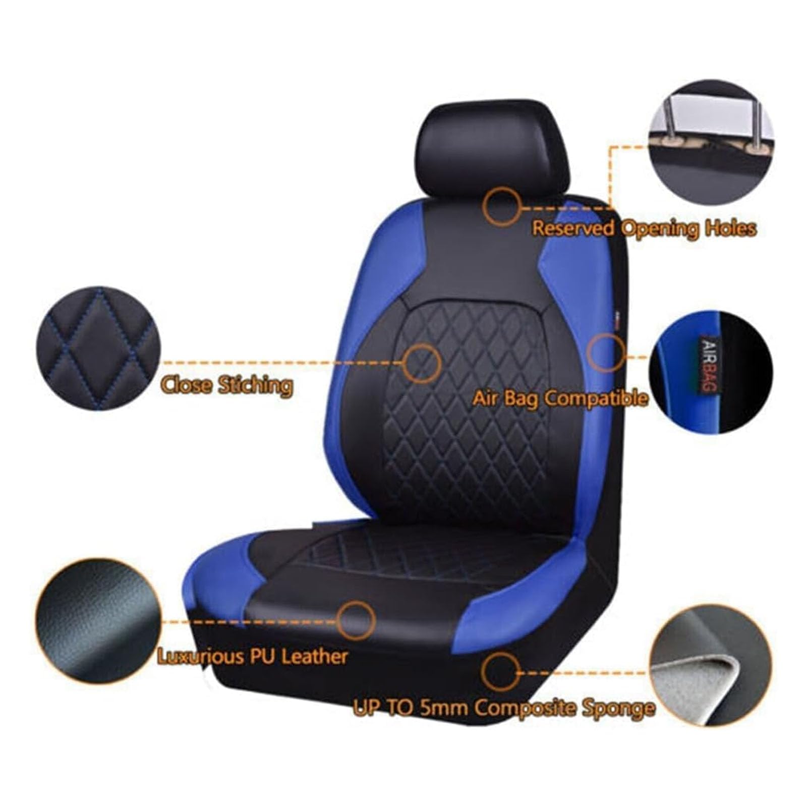 2 Housses Siège Avant Voiture pour Kia Stonic 2018-2024 2025, Voiture Ensembles Housses Siège Respirantes Confortable Protecteur Coussins Siège Couvre,D/Blue