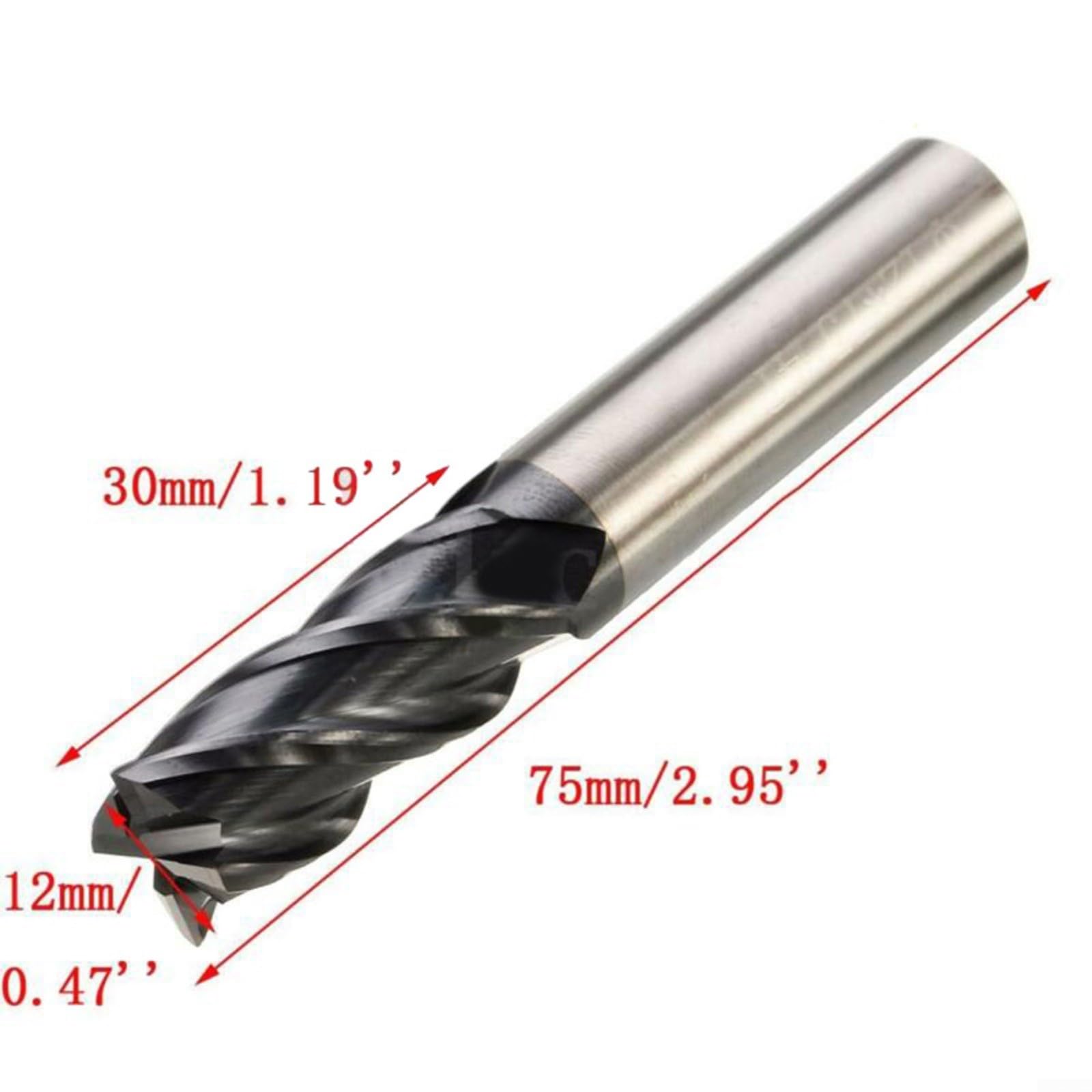 Fresa de vástago de carburo de 12 mm, 4 filos, HRC50, 75 mm, longitud total, revestimiento de nitruro, para fresado CNC de aleación de acero