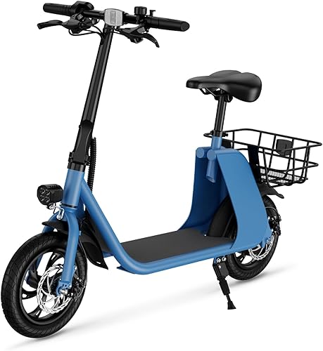 E Scooter for Adults, Foldable Electric Scooter with Seat & Carry Basket, E Scooter with 450W Motor, 36V 8AH 15.5 MPH 20 Miles 12.5" Tires E