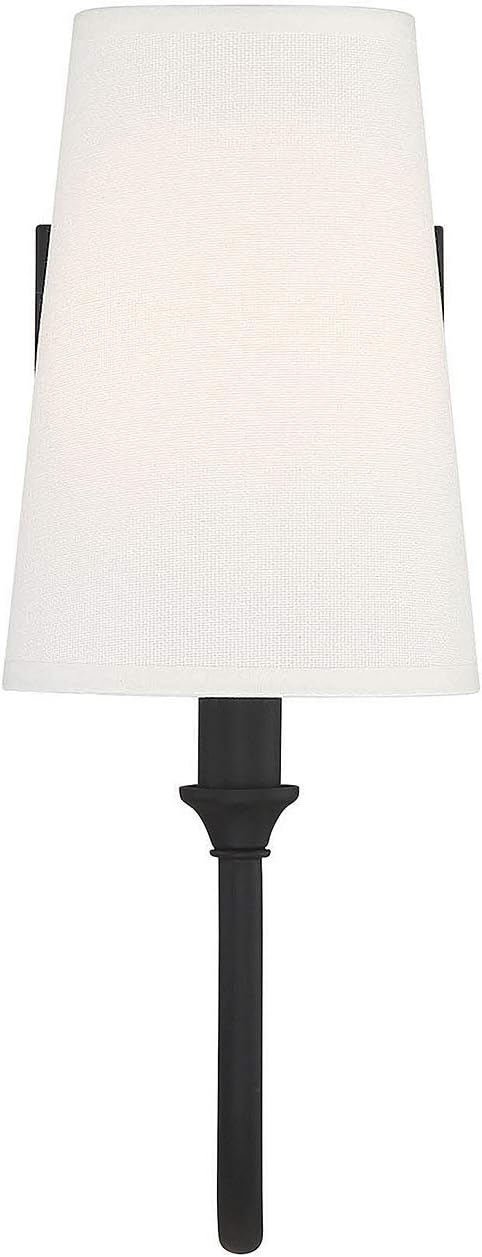 Matte Black Dimmable Wall Sconce with White Fabric Shade