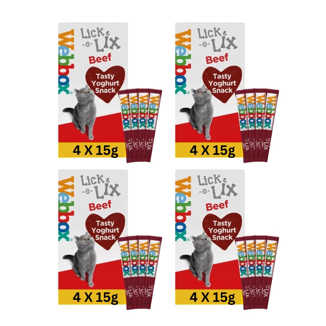 WEBBOX Lick-e-Lix Beef Yoghurt Cat Treats, 15g Sachets, Pack of 16
