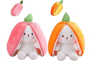 2PCS Plush Toy Pillow, Reversible Carrot Strawberry Bunny Plush with Zipper, Easter...