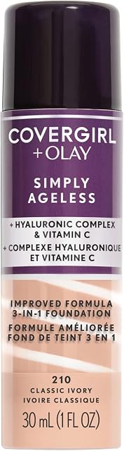 Covergirl -Simply Ageless 3-in-1 Liquid Foundation Infused with Hyaluronic Complex, Vitamin C and Niacinamide - Hydrating Formula, 100% Cruelty-Free