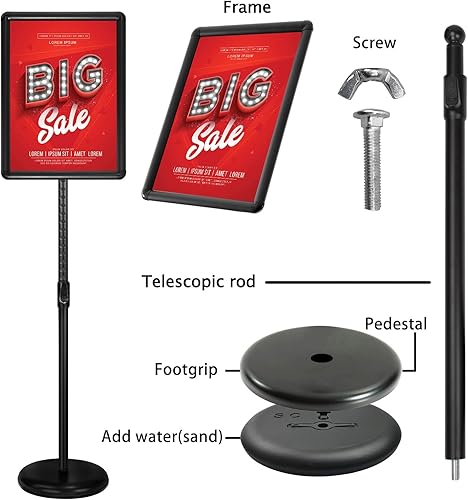 Miniatura 6 de SCZS Soporte ajustable para letreros de piso, soporte de cartel de pedestal, soporte de póster de aluminio a presión para 8.5 x 11 pulgadas con base