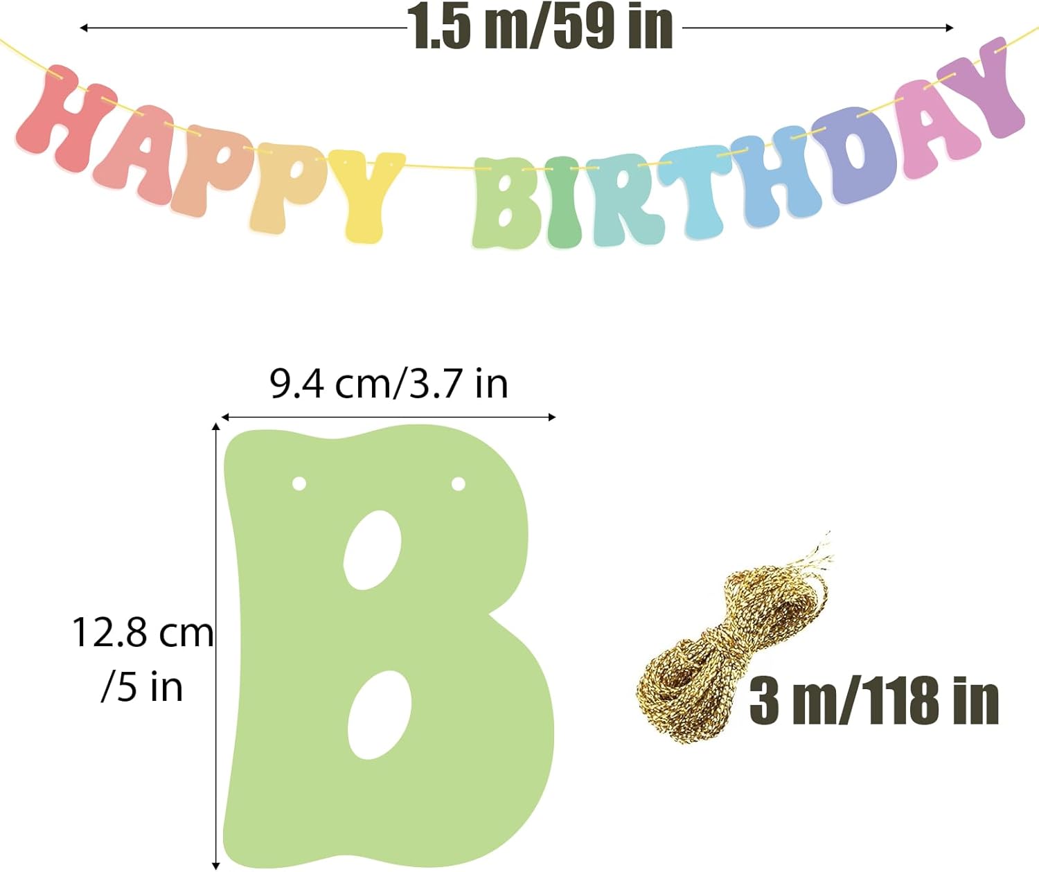 Pastel Happy Birthday Banner Rainbow Birthday Banner Sign for Girls Boho Groovy Spring Pastel Rainbow Party Decorations (Pastel)