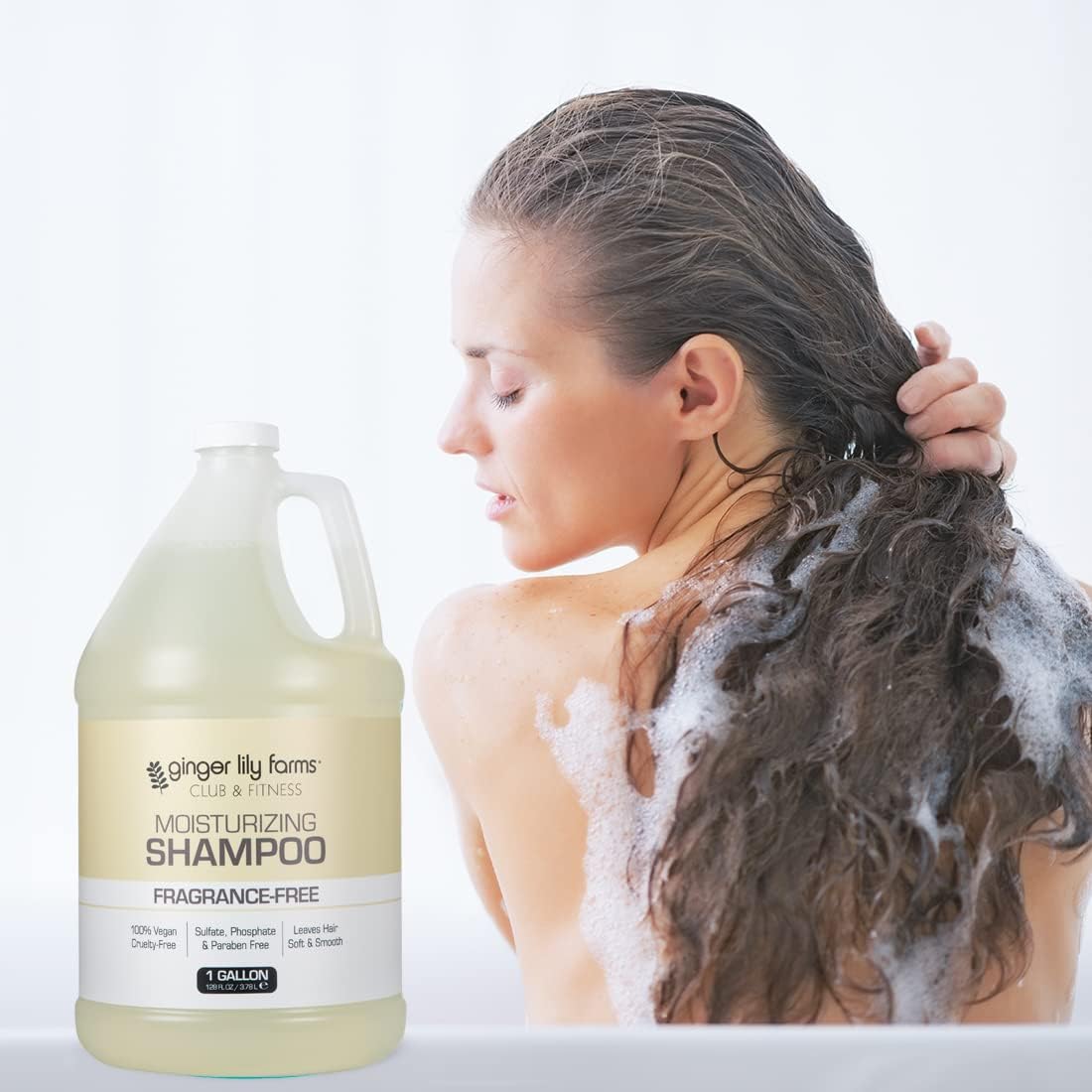 Ginger Lily Farms Club & Fitness Moisturizing Shampoo for All Hair Types, 100% Vegan & Cruelty-Free, Fragrance Free, 1 Gallon (Pack of 4)