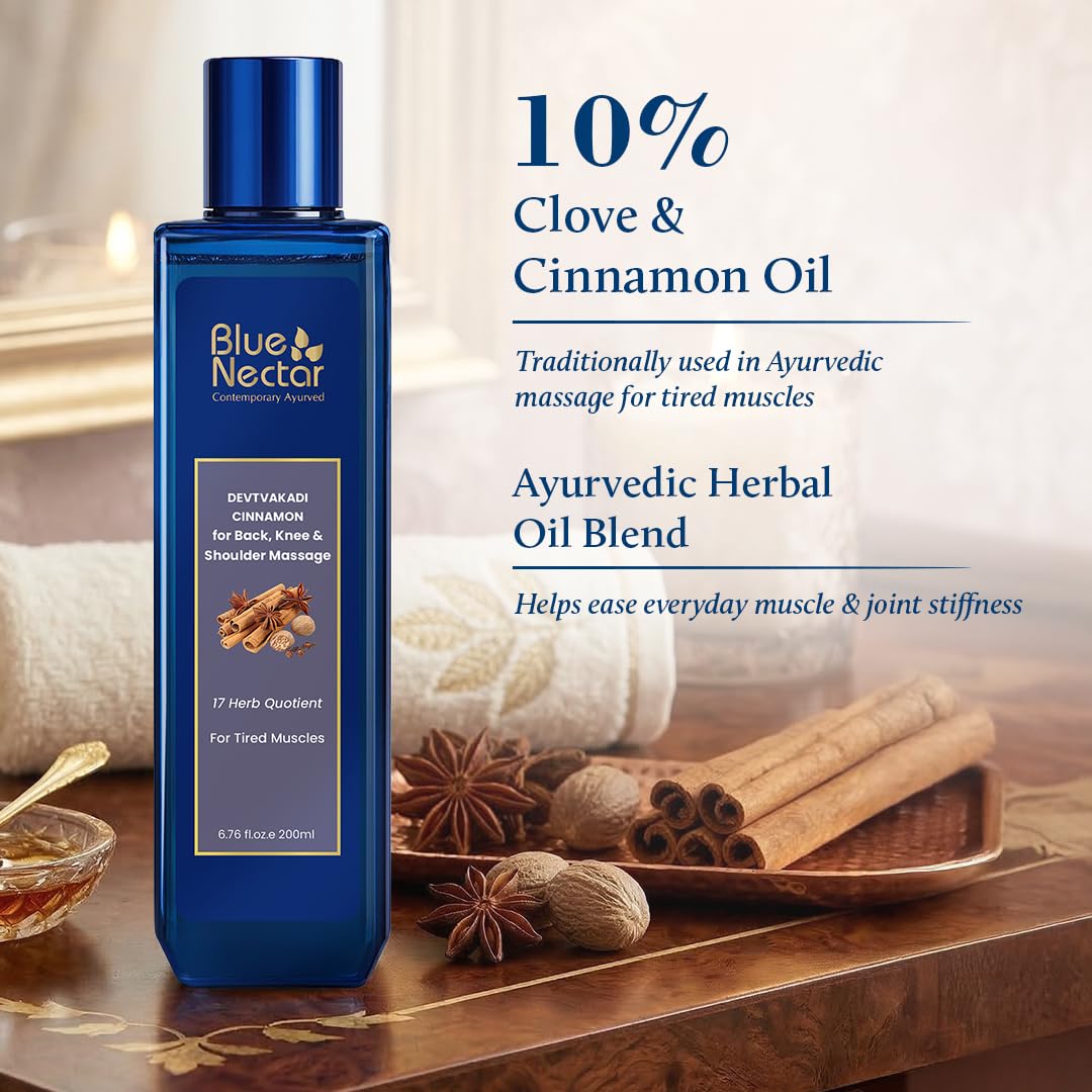 Blue Nectar Pain Relief Massage Oil with Natural Clove, Cinnamon & Mahanarayan Oils | Ayurvedic Oil Products for Ortho Relief from Joint Pain, Back Pain and Knee & Muscle Pain (17 Herbs, 100 ml) 1