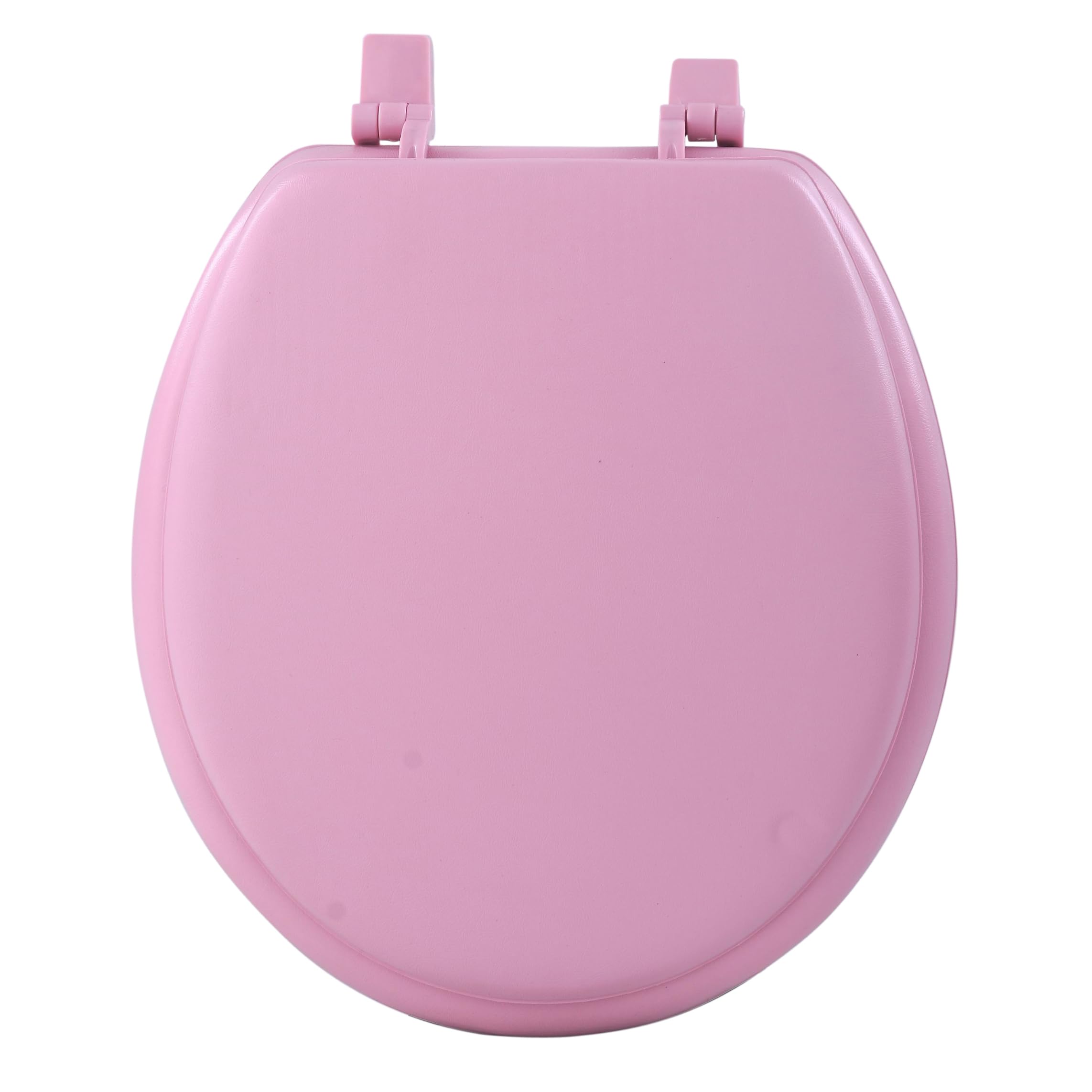 PowerSellerUSA Adjustable Hinges Round Soft Toilet Seat, Vinyl Toilet Seats with Non Slip Grip Tight Bumpers, Standard Heavy Duty Plastic Bathroom Toilet Seat Close Lid Set, Pink