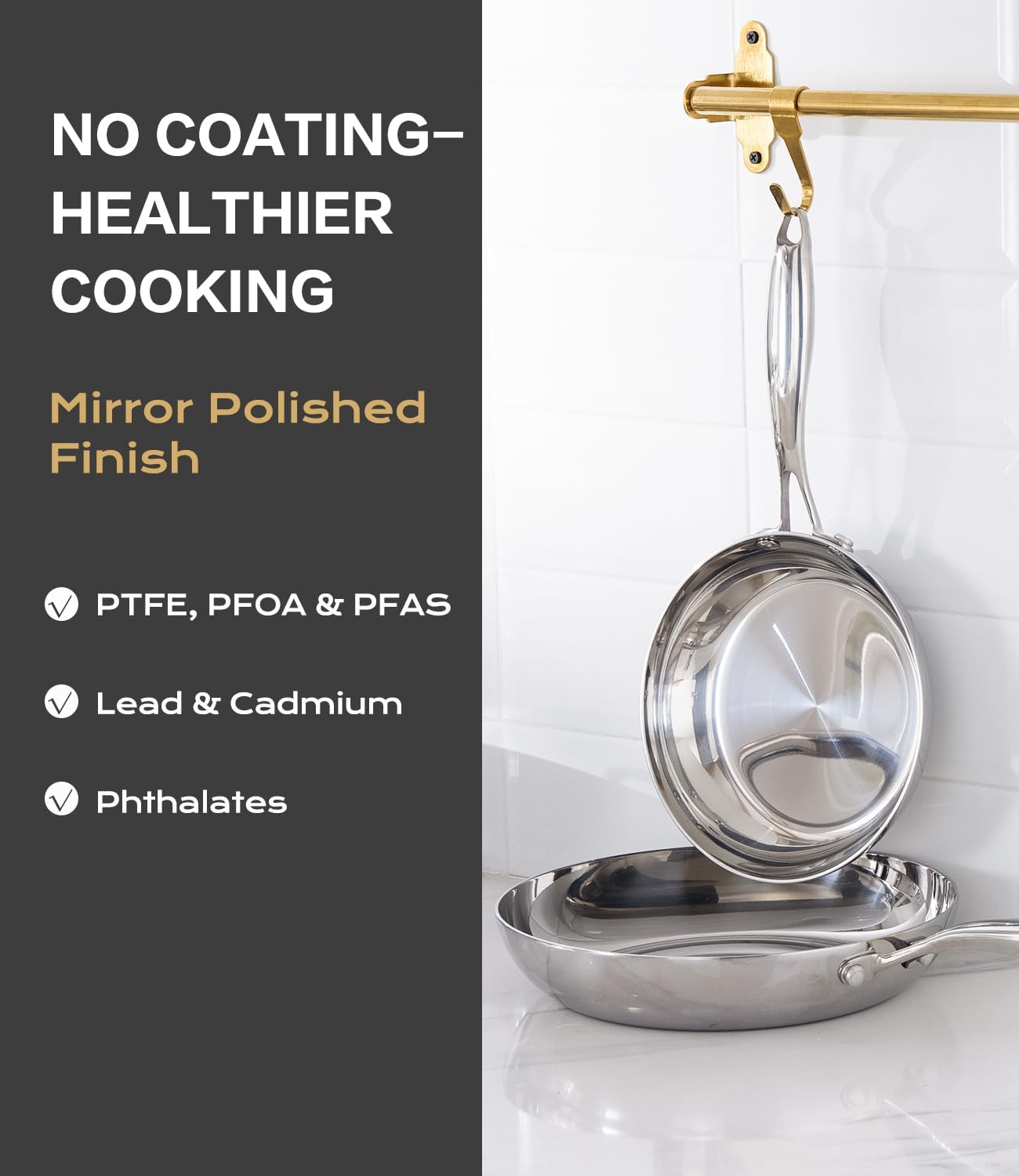 Tri-Ply Clad Stainless Steel Skillet Set-8/10/12 Inch Stainless Steel Frying Pan Set With Lid, Professional Cookware, Compatible with All Stovetops, Oven & Dishwasher Safe