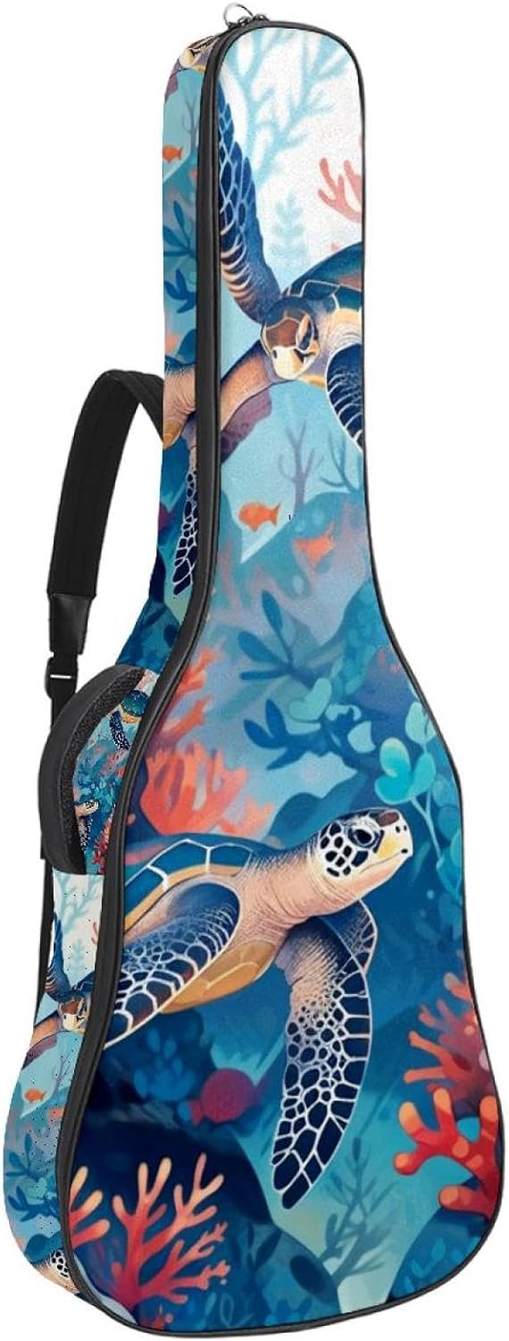 40/41/42-inch Ocean Turtle Acoustic Guitar Bag With Adjustable Shoulder Strap And 2 Storage Bags. Guitar Bag With Back Hanging Loop, Electric, and Classical Guitars