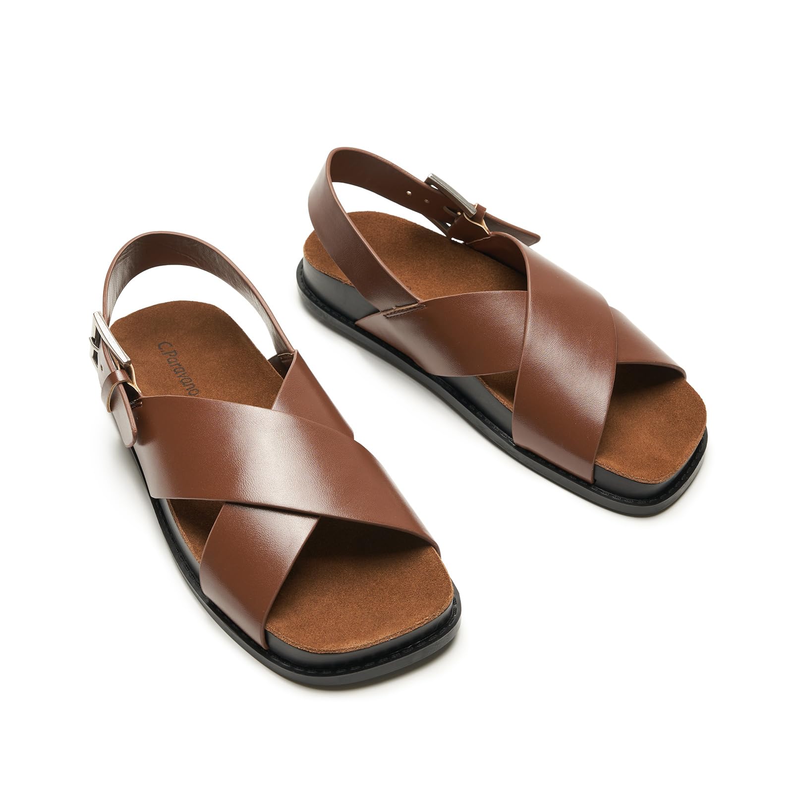 C.Paravano Women Sandals | Women's Slide Sandals | Comfortable Dressy Flat Sandals | Sandals with Arch Support | Adjustable Buckle Slip On