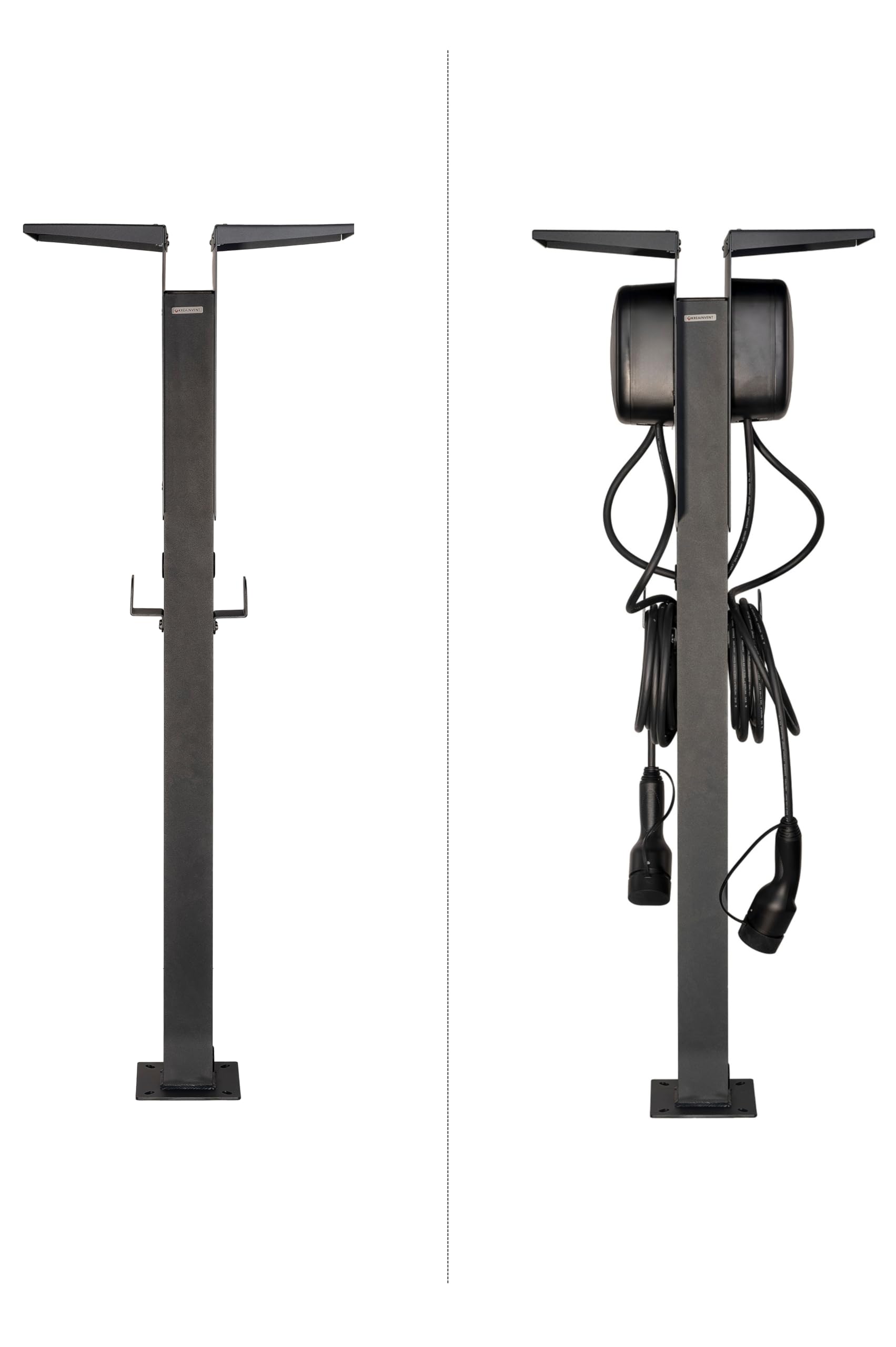 Wallbox Standfuß Doppel für 2 Ladestationen – Freistehende Standsäule aus Aluminium, Universell für Wallbox, Außenbereich geeignet (Doppel Standfuß mit Dach)