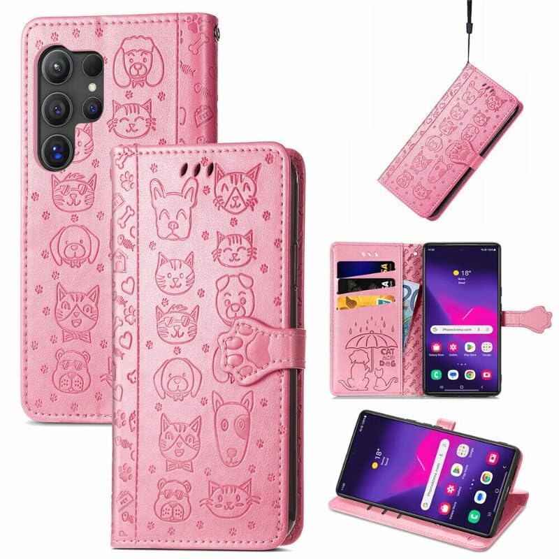 Étui Samsung S24 Ultra rose étui portefeuille à rabat magnétique mignon