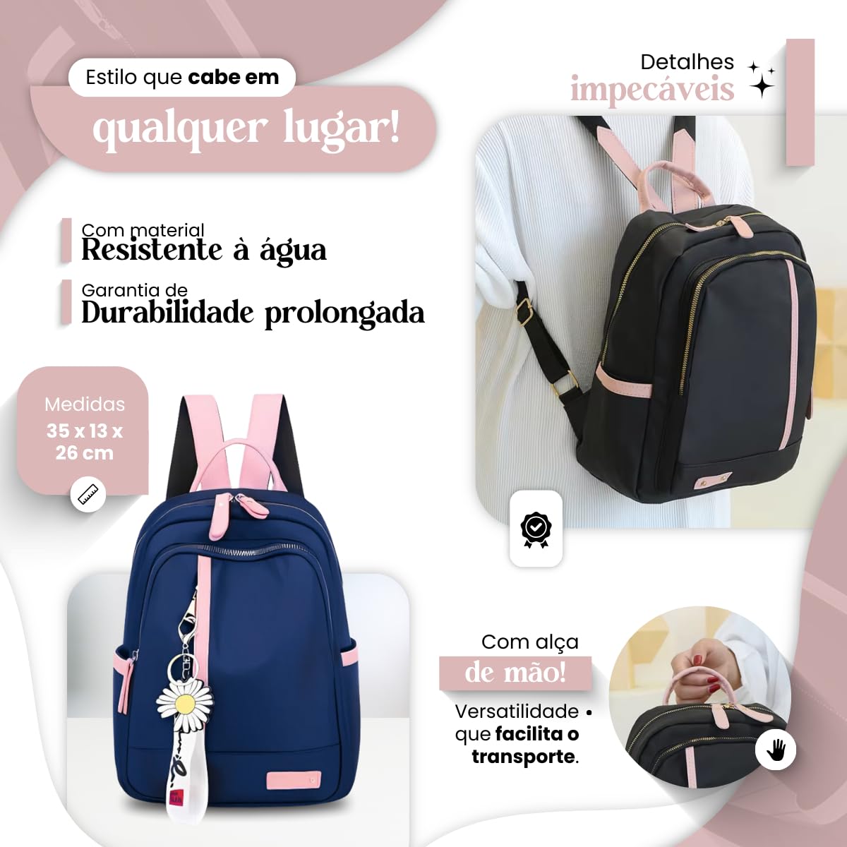 Mochila Feminina Escolar Trabalho Reforçada Bolsa Mulher Passeio Ajustável em promoção! Veja a oferta e mais achadinhos de Bolsas 4 Hoje é o melhor dia para comprar Mochila Feminina Escolar Trabalho Reforçada Bolsa Mulher Passeio Ajustável com aquele preço maroto! Promoção! Aproveite a oferta! 4
