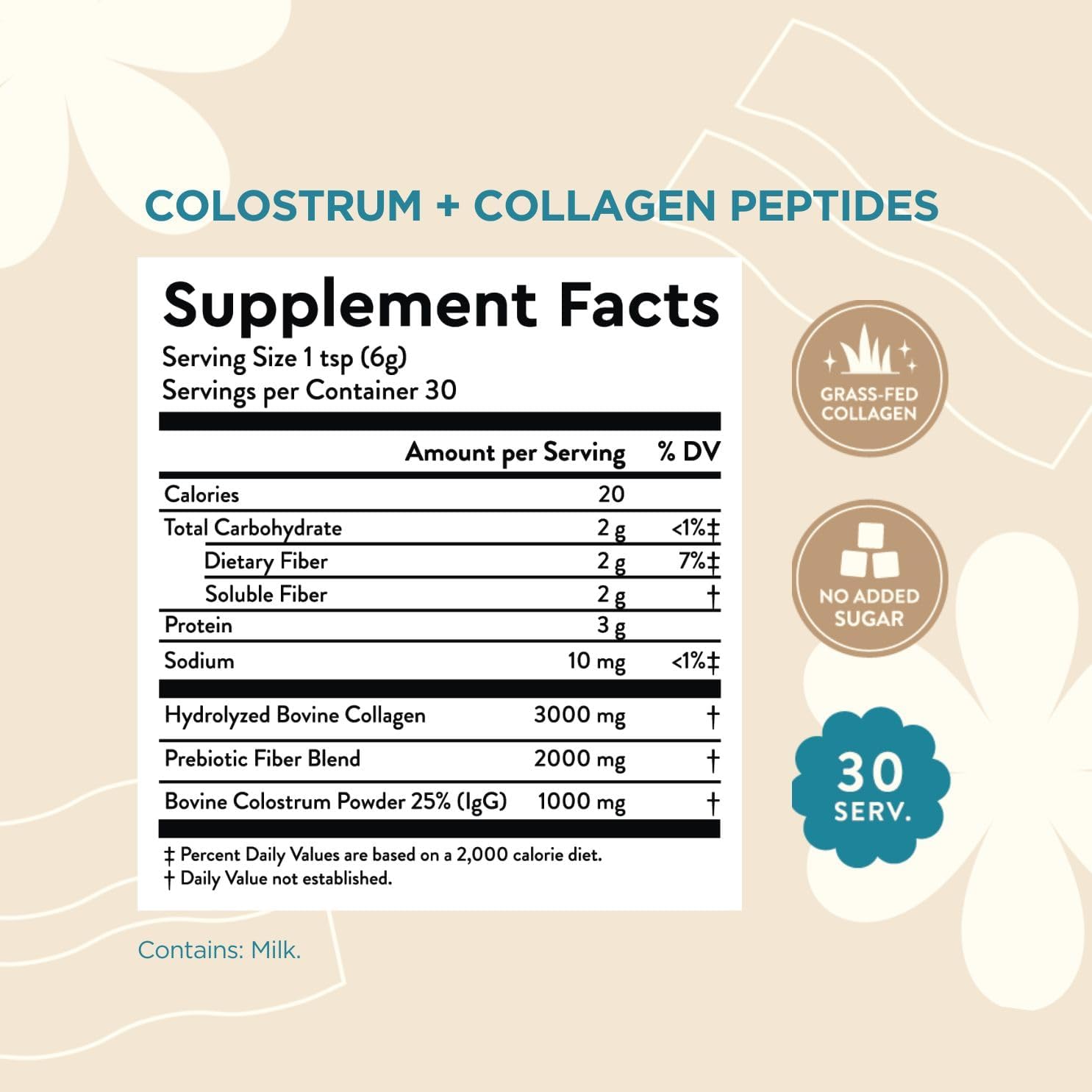 360 Nutrition Blends with Benefits Bovine Colostrum + Collagen Peptides Powder for Gut Health, Hair & Skin Beauty, Immune Support | Grass-Fed, No Added Sugar, Unflavored 6 oz