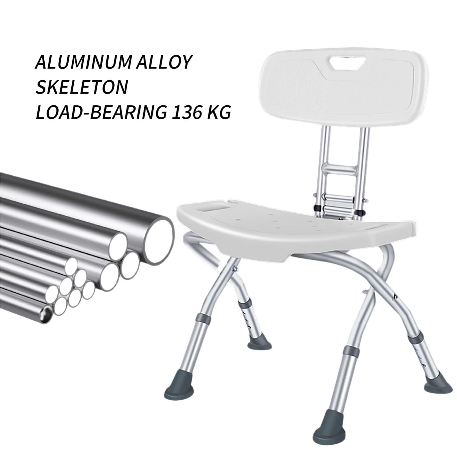 Silla De Ducha para Personas Mayores, Taburete De Ducha Antideslizante, Silla De Baño Plegable Regulable En Altura con Respaldo, Asiento De Ducha para Adultos, 136 Kg C