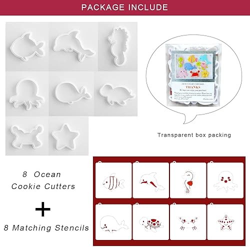 Miniatura 3 de Juego de 16 cortadores de galletas oceánicas con plantillas de galletas a juego