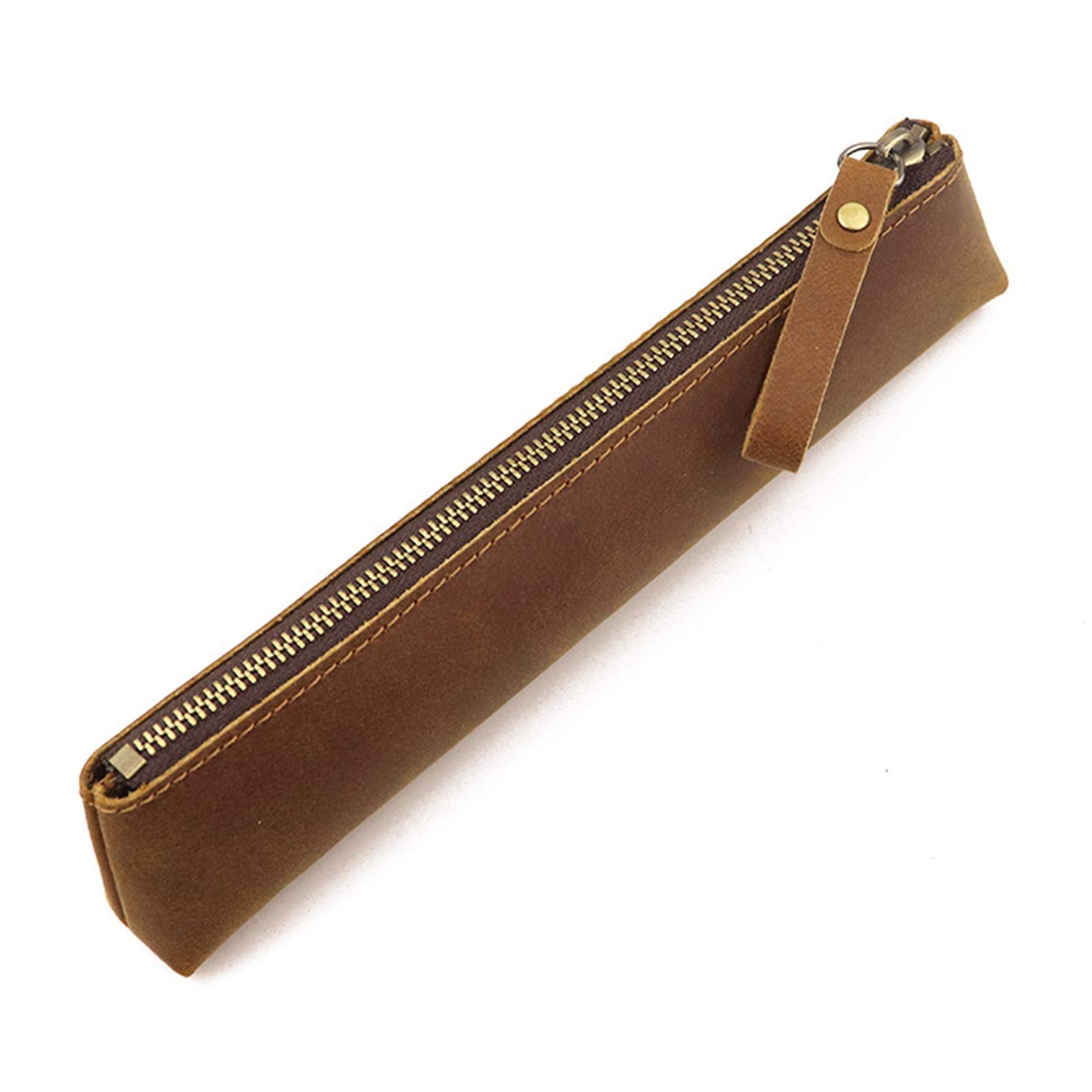 Estuches de Lápices Estuche de Lápices de Cuero Genuino Estuche de Plumas con Cremallera Bolsa de Papelería Portalápices para Estudiantes jóvenes (Color : Brown, Size : 20x2.5x4cm) (Color : Brown, S