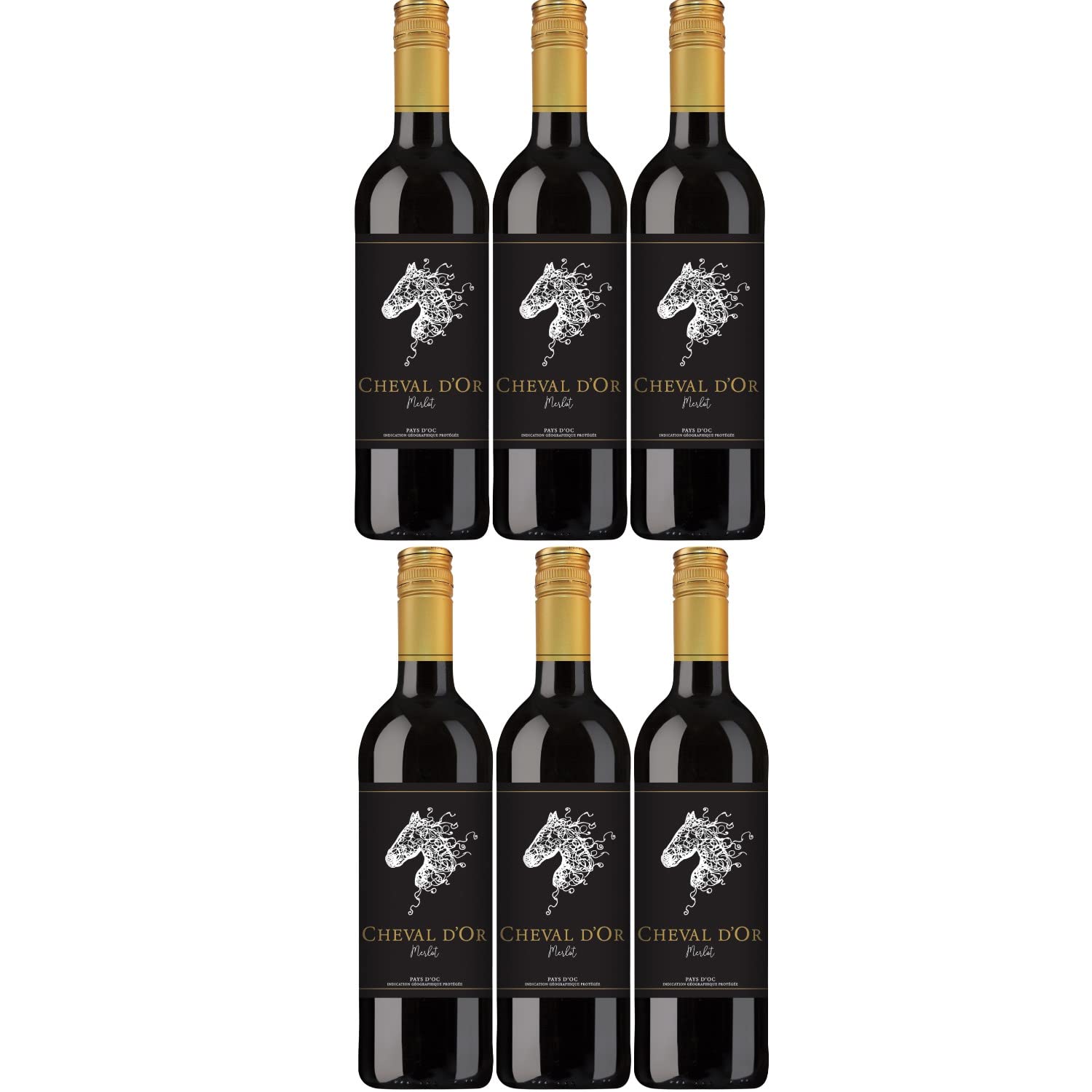Cheval d'Or Merlot Rotwein Wein trocken Frankreich I Visando Paket (6 Flaschen)