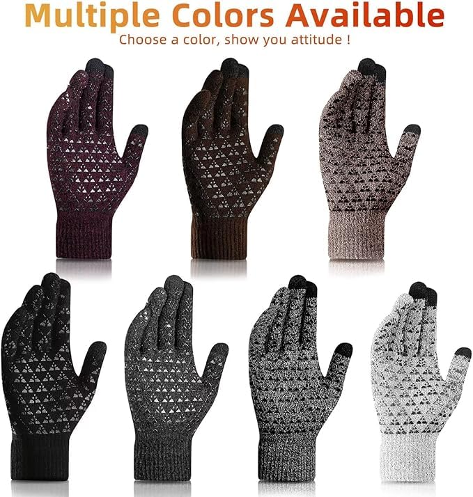 Image of Nertpow Winter Gloves Touchscreen Gloves 3 Packs, Gloves for Men Knit Anti-slip(Black&Black White&Soft Gray White-M)