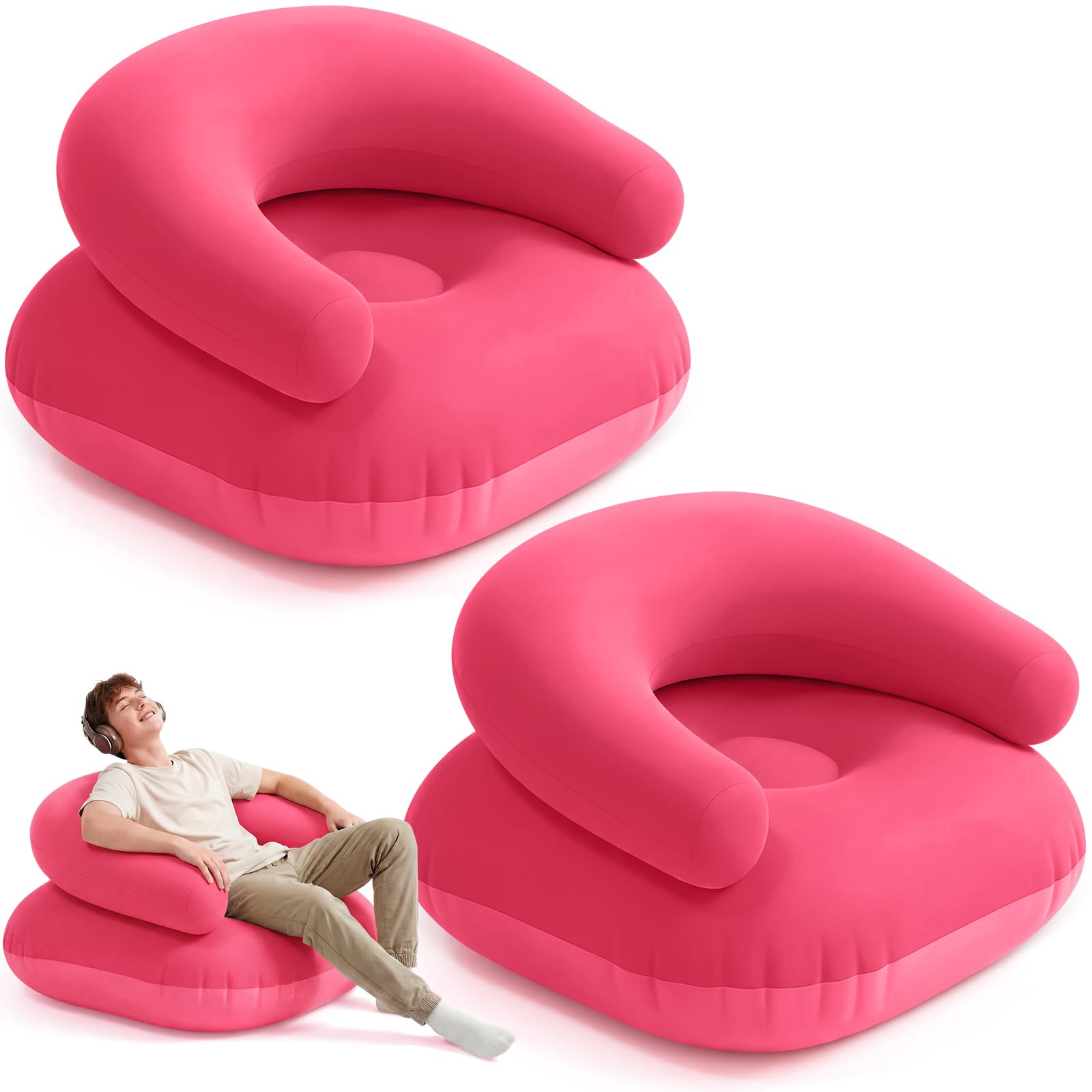 Photo 1 of Novabright 2 Pcs Inflatable Chairs for Adults Blow Up Games Chairs Folding Portable Flocking Inflatable Sofa for Living Room Learning Camping Party (Hot Pink)
