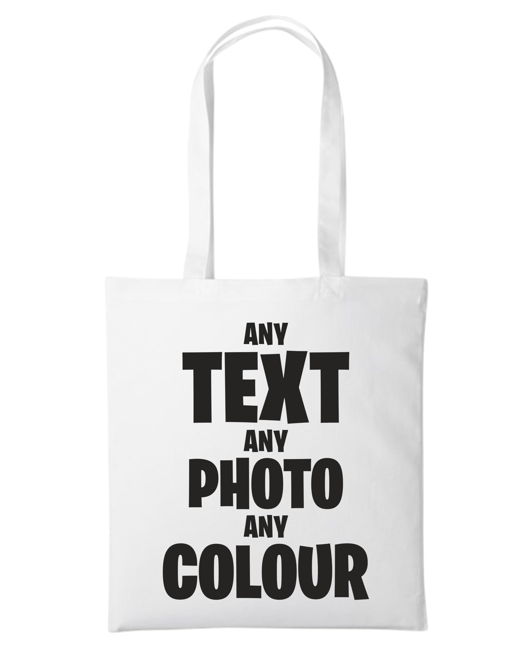 sloganitto White, One Size, Personalised Cotton Tote Bag with Long Handles, Custom Text Photo Design Shopper Bag, Reusable Shoulder Carry Tote for Gifts, Events, School, Work and Everyday Essentials
