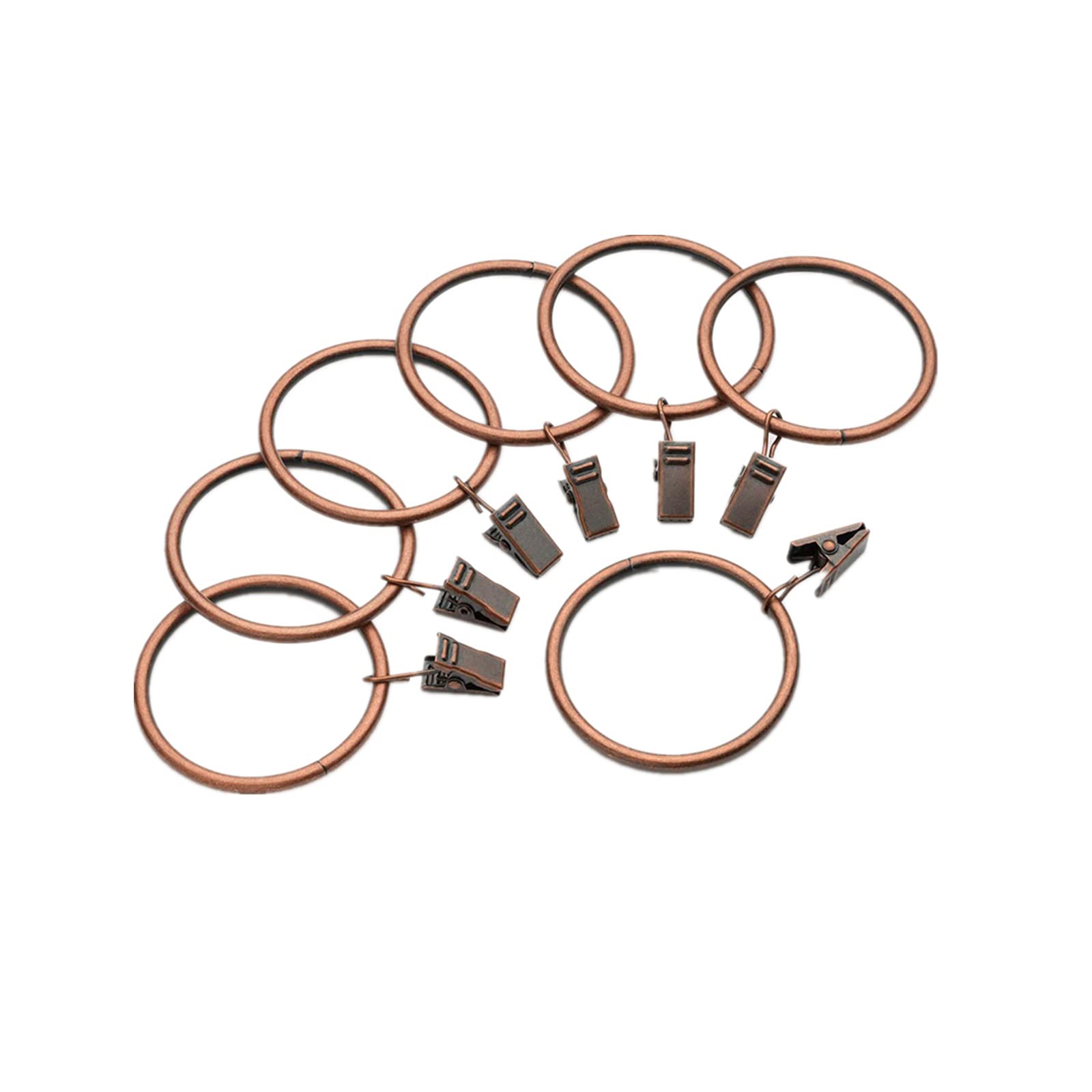 Cheeroyal Metal Curtain Rings with clips Pole Rod Voile Net Curtain Drapery Rings Pole Rod Hanging Rings With Hooks,32mm/50mm Internal Diameter,Pack of 20 (inner 32mm, Red bronze)