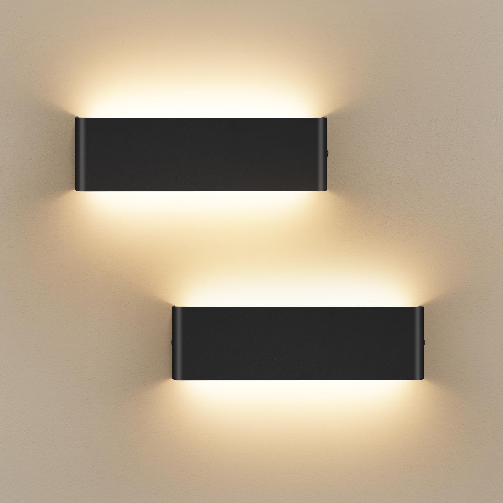 2PCS 30CM Wandlampe LED Innen 12W, 3000K Wandleuchte mit Up und Down Lichtquelle, 1000LM Dekorative Flurlampen, LED Lampe aus Aluminium, Wandlicht für Wohnzimmer Schlafzimmer Treppenhuas Korridor