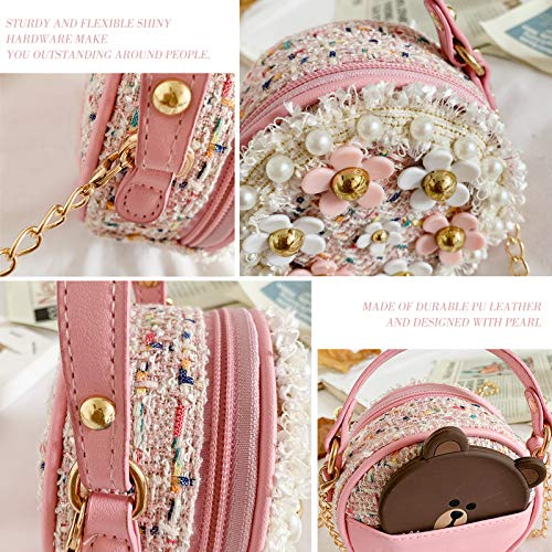 forwe little girls toddler crossbody purse with pearl flowers mini cute princess handbags shoulder chain bag