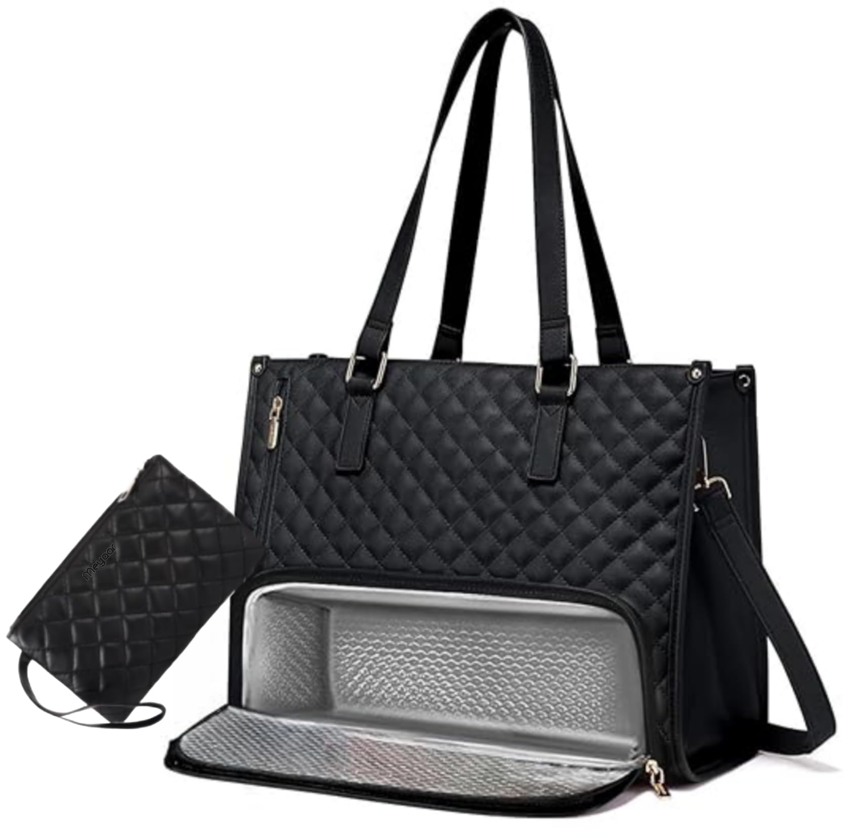 Lunch Tote Bag for Women,15.6 Inch Laptop Bag with Insulated Lunch Compartment, Quilted Large Capacity Computer Handbag with Purse for Business, Work, Nurse,Collage,Office-image-48