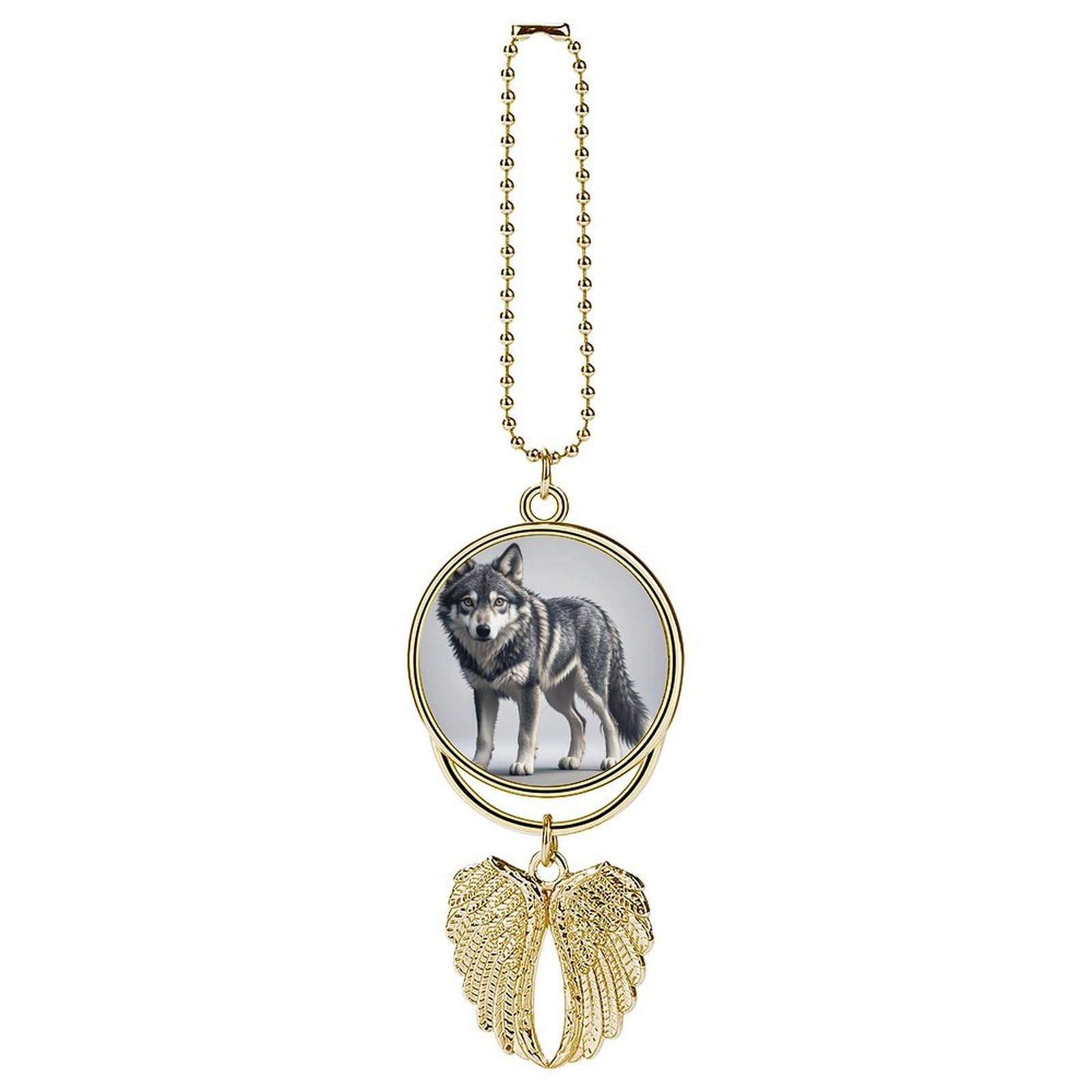 Cute Wolf Car Pendant Car Rearview Mirror Pendant Custom Photo Car Hanging Ornament Car Rear View Mirror Hanging Accessories Angel Wing Car Charm Gift for Men Women