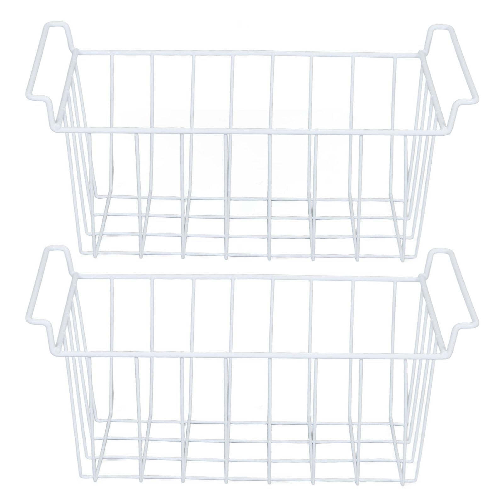 Große 2 Teilige Gefrierkörbe aus Draht, Rostfrei, mit Tragbaren Griffen, Ideal für Speisekammer, Kühlschrank, Badezimmer, Schlafzimmer, Waschküche und Mehr (49,5 x 24,5 x 20 cm)