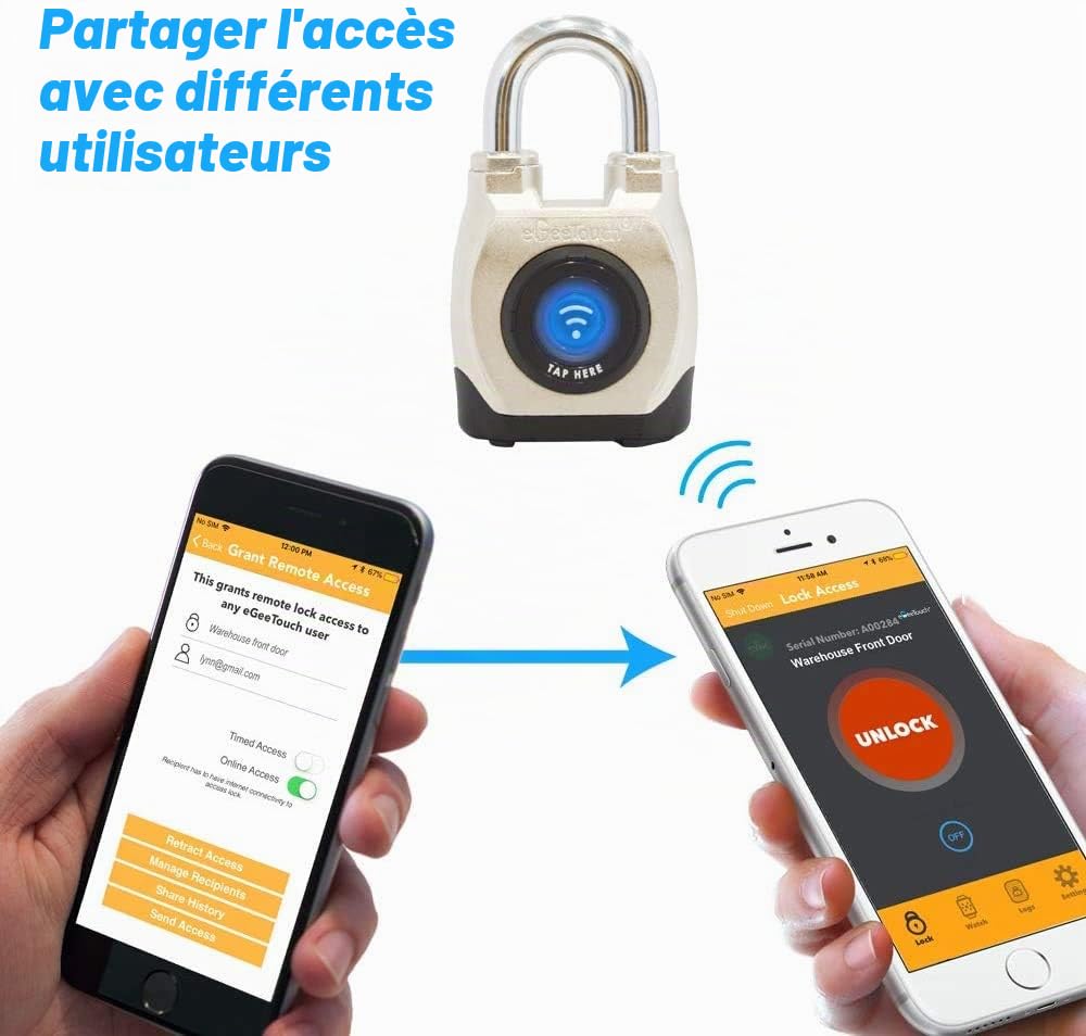 Cadenas extérieur intelligent 4ème génération, résistant aux intempéries, Bluetooth + NFC (anse courte)