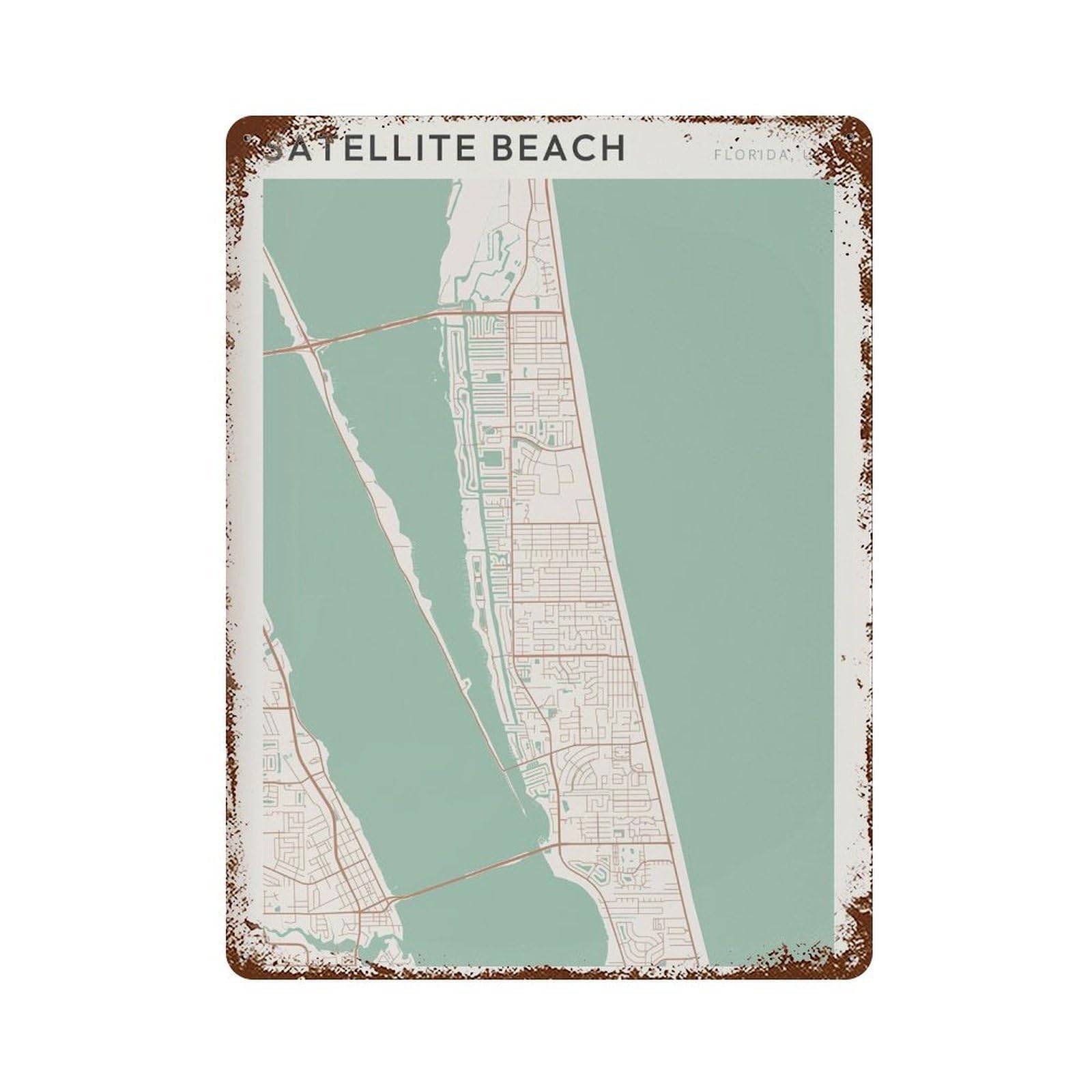 xiaoxiaoshen Satellite Beach Map Florida Travel Gift Scandi Wall Decor Art Metal Tin Poster Modern Home Decor Art Home Bar Shop Decorations Vintage Sign 40x30cm